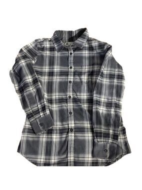 MEC grey, white and black plaid button up shirt medium